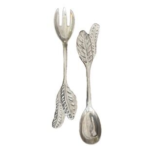Vintage Golan Designs Salad Server Set Aluminum Lg Size 15" Leaf Detail Mexican